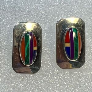 Colorful Zuni Sterling Silver Earrings multicolored stones.